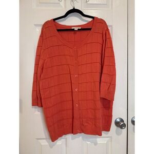 C.J. Banks Button Front Cardigan‎ Sweater Knit 3/4 Sleeve Orange 2X